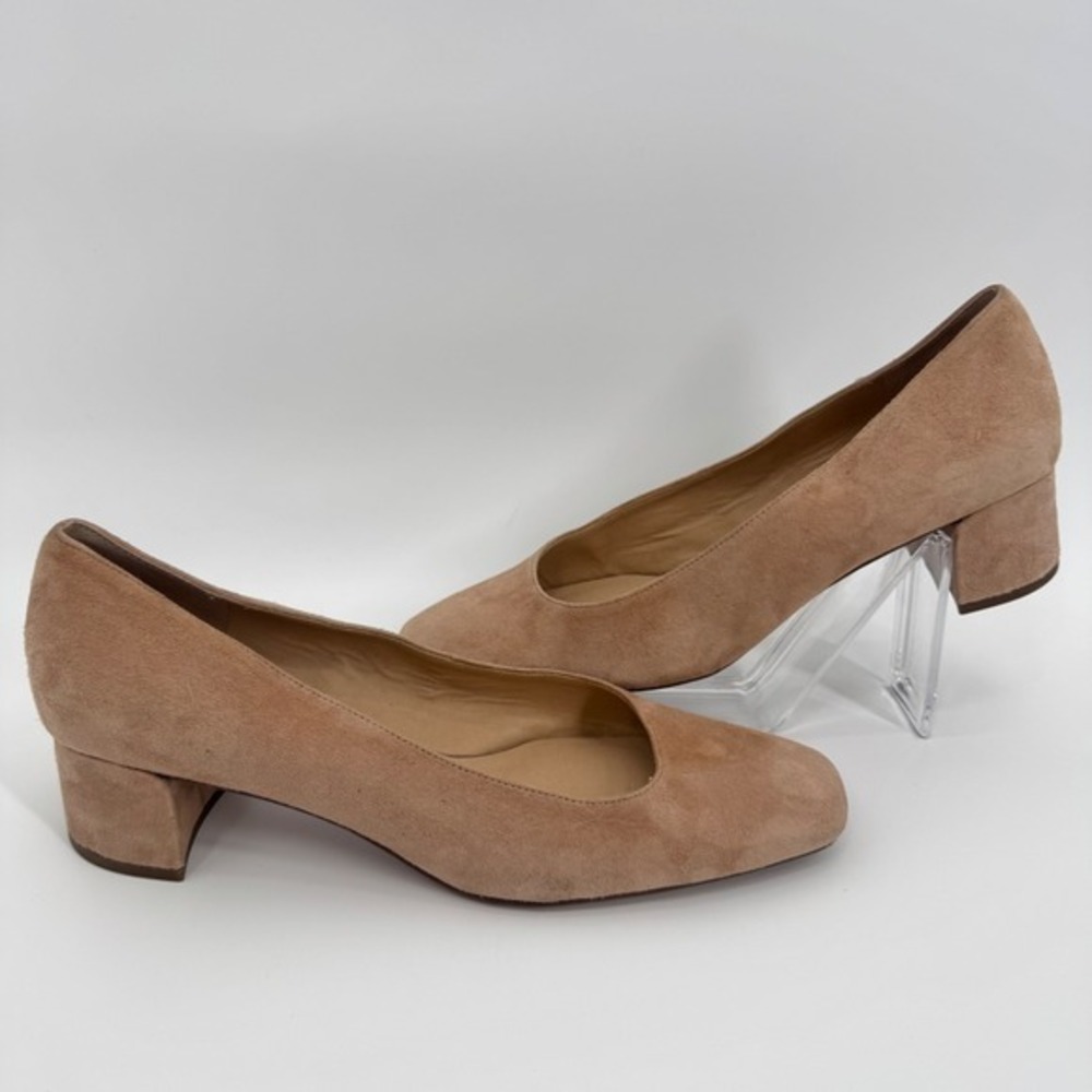 Franco Sarto Guliana Tan Suede Square Toe Low Block Heel Pumps Women's 9.5M